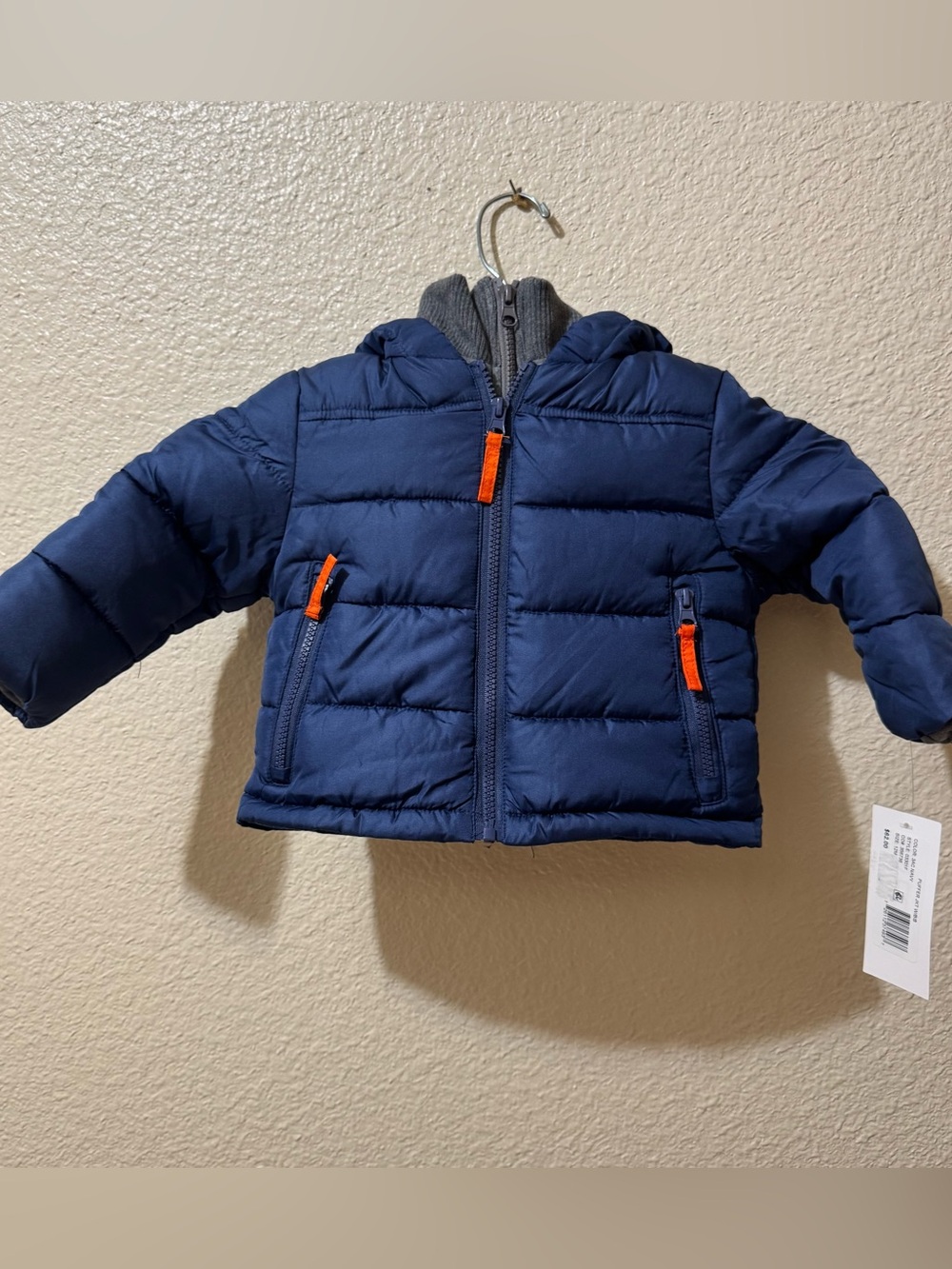 Children's Navy Puffer Jacket with Orange Trim 12M